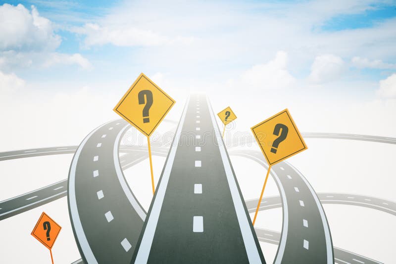 Trois Routes Et Points D'interrogation Choix De La Droite Illustration de Vecteur Illustration