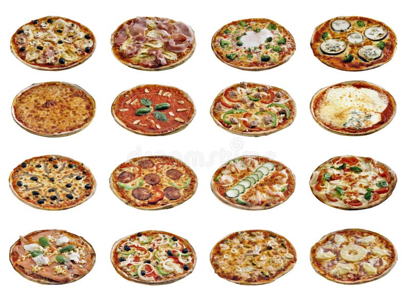 Différentes pizzas d'isolement sur le blanc photos stock Différentes pizzas d'isolement sur le blanc photos stock