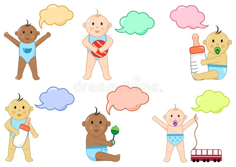 Différents enfants avec les jouets et la zone de dialogue, illustration illustration libre de droits Différents enfants avec les jouets et la zone de dialogue, illustration illustration libre de droits