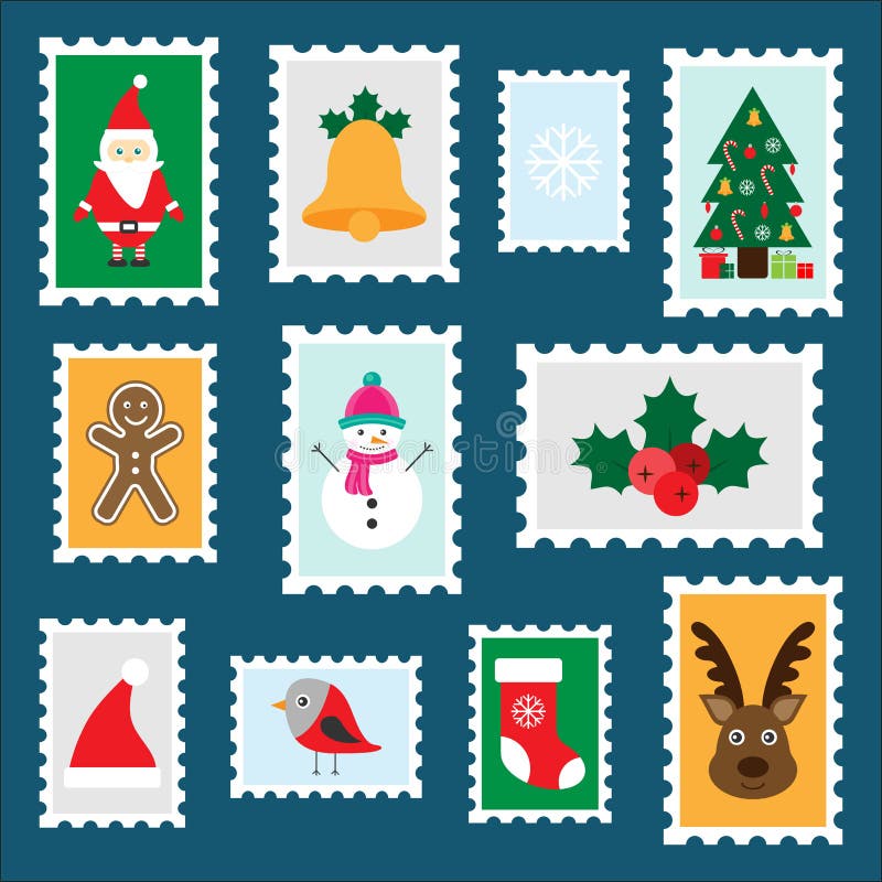 Différents timbres-poste colorés de Noël pour des enfants, activité préscolaire d'amusement pour des enfants, lettre à Santa Clau illustration de vecteur Différents timbres-poste colorés de Noël pour des enfants, activité préscolaire d'amusement pour des enfants, lettre à Santa Clau illustration de vecteur