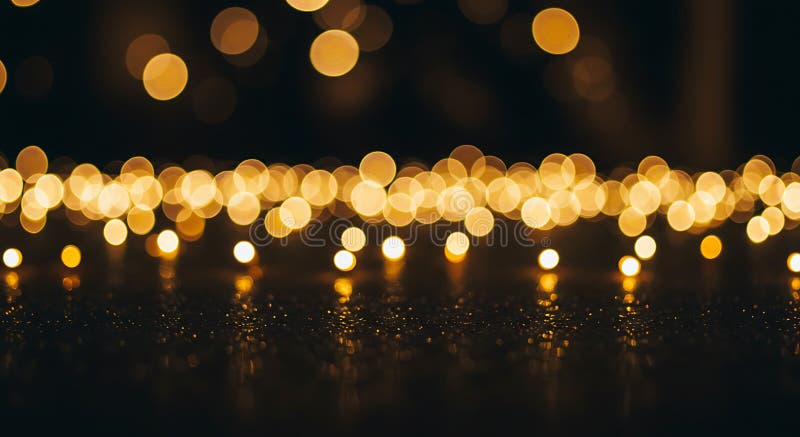 Différents types d'arrière-plan esthétique. adapté à l'arrière-plan. Des lumières de fond dorées floues créent un fond lumineux chaud. Des points lumineux circulaires de tailles différentes flottent à travers l'image, produisant un effet abstrait doux.