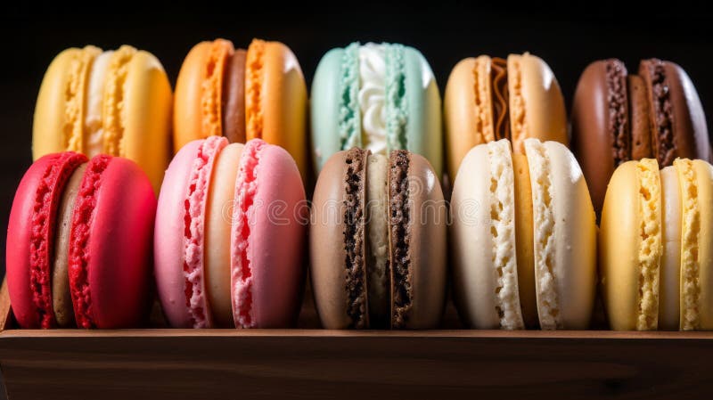 Différents types de macarons en boîte fermer. ai génératif. illustration de vecteur