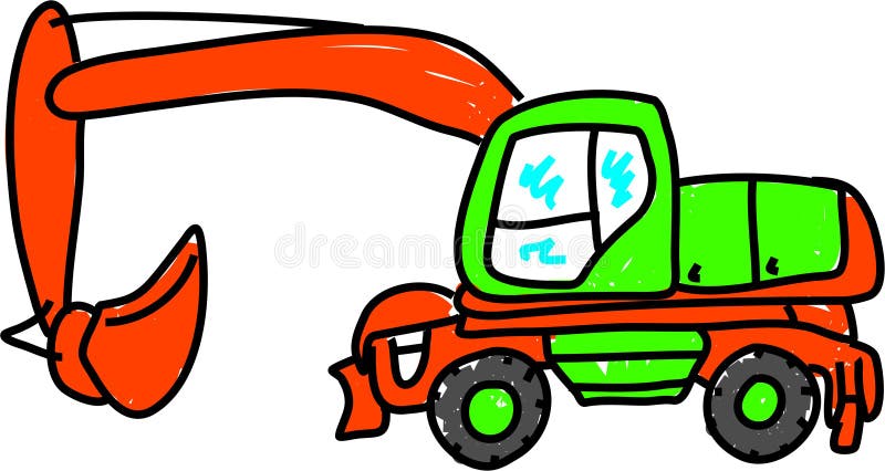 Digger isolated on white drawn in toddler art style