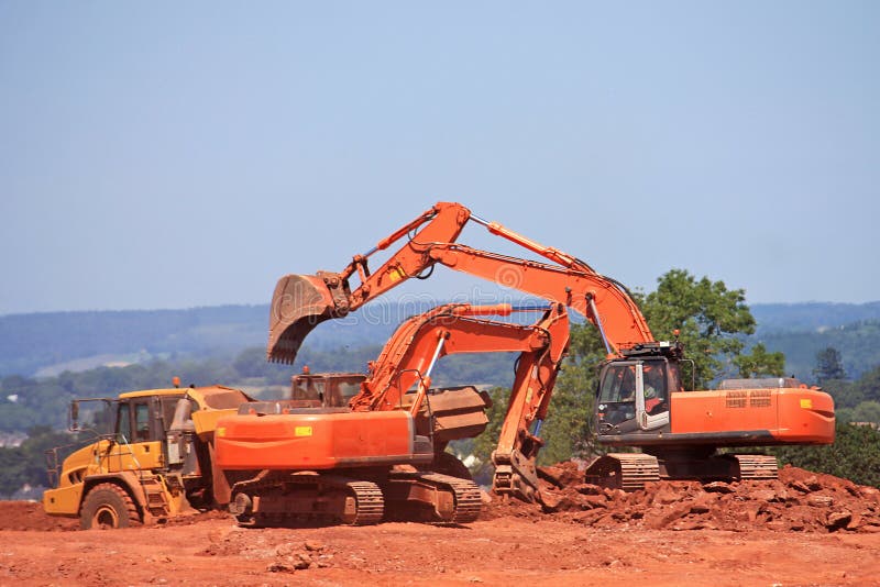Diggers and Dump Truck stock photo. Image of heavy, roadworks - 54044990