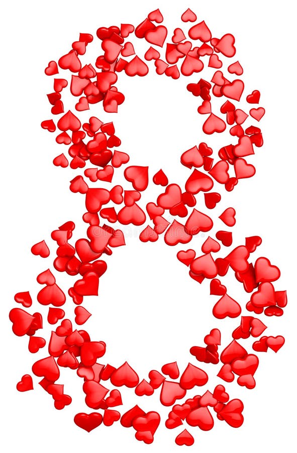 Digit eight consisting of red hearts as element of decorations for March 8. International Women's Day. Digit eight consisting of red hearts as element of decorations for March 8. International Women's Day