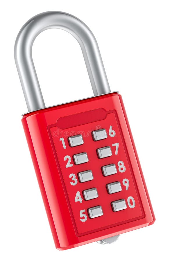 Digit Push Button Password Combination Padlock, 3D rendering stock illustration