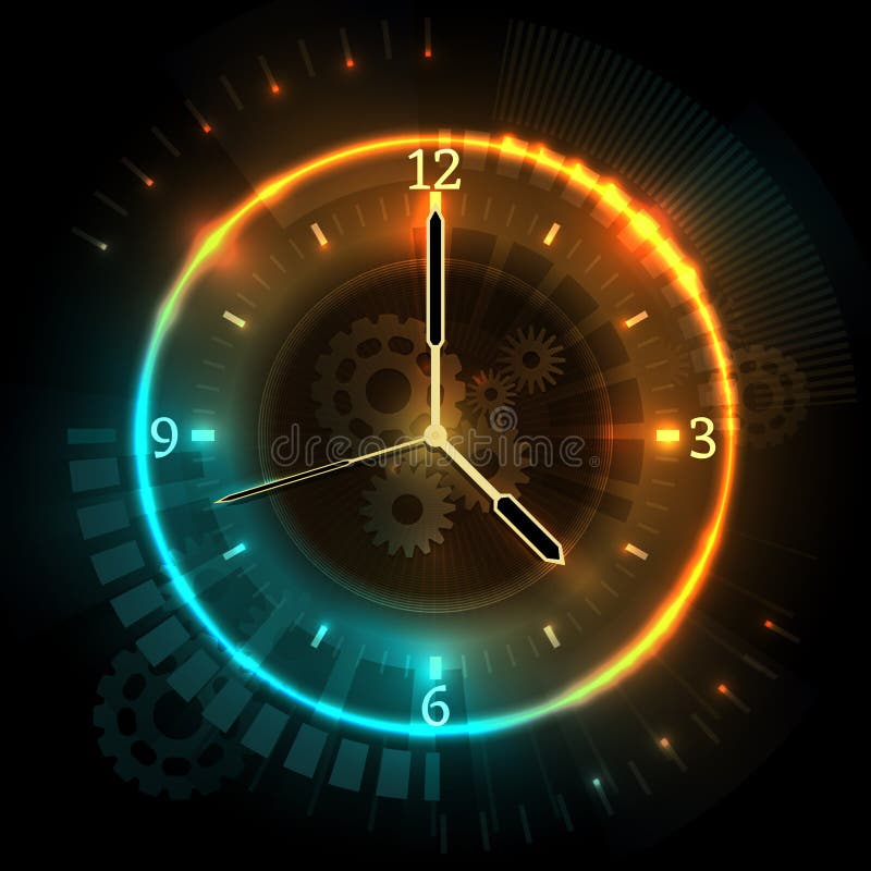 Digitaal futuristisch horloge met neongevolgen Tijd abstract vectorconcept met klok royalty-vrije illustratie Digitaal futuristisch horloge met neongevolgen Tijd abstract vectorconcept met klok royalty-vrije illustratie
