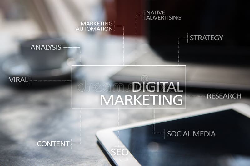 Digitaal marketing technologieconcept Internet Online Zoekmachineoptimalisering SEO SMM reclame royalty-vrije stock afbeeldingen Digitaal marketing technologieconcept Internet Online Zoekmachineoptimalisering SEO SMM reclame royalty-vrije stock afbeeldingen