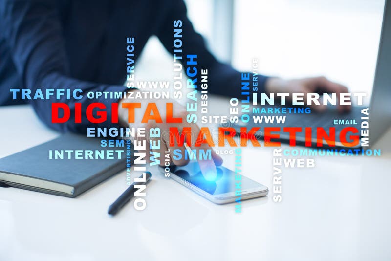 Digitaal marketing technologieconcept Internet Online Zoekmachineoptimalisering SEO SMM reclame Woordenwolk royalty-vrije stock foto's Digitaal marketing technologieconcept Internet Online Zoekmachineoptimalisering SEO SMM reclame Woordenwolk royalty-vrije stock foto's