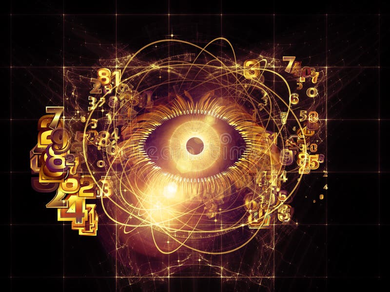 Eye Particle series. Design composed of eye shape, numbers and fractal elements as a metaphor on the subject of spirituality, science and technology. Eye Particle series. Design composed of eye shape, numbers and fractal elements as a metaphor on the subject of spirituality, science and technology