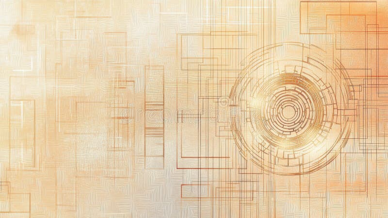 Digital abstract background featuring complex network of geometric lines and central circular pattern, evoking sense of technology stock illustration