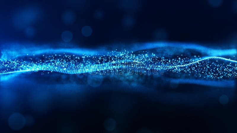 Digital abstract blue color wave particles flow background royalty free stock images