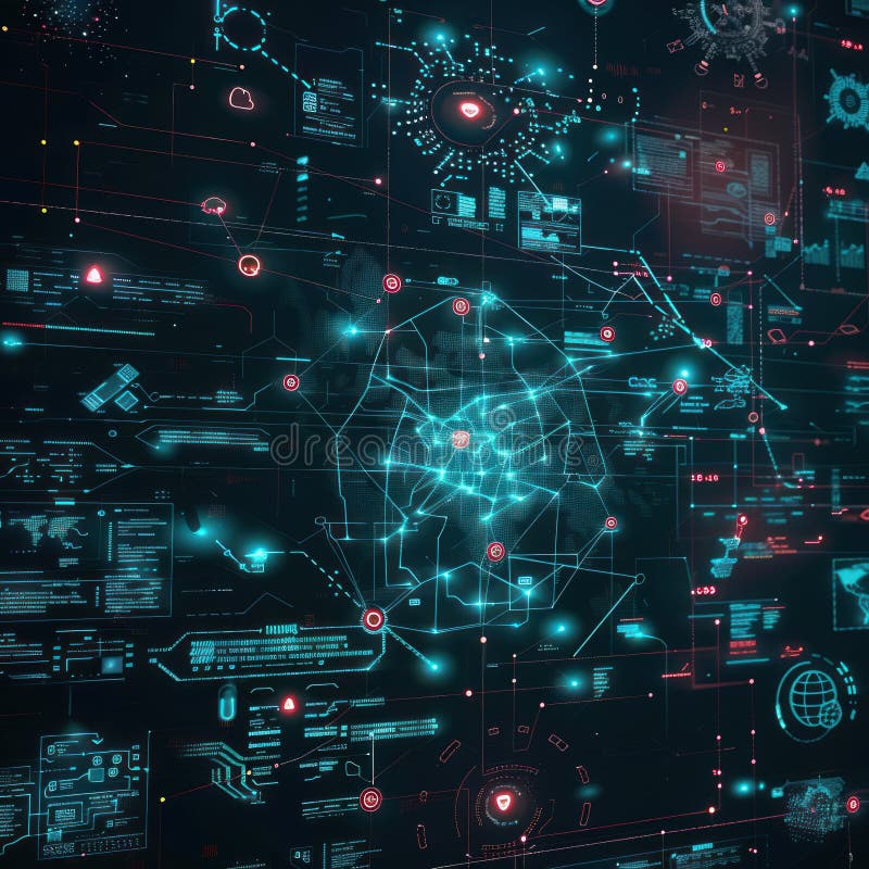 Digital abstract cyberspace many points and lines connecting data that lights up, internet transfer speed stock illustration