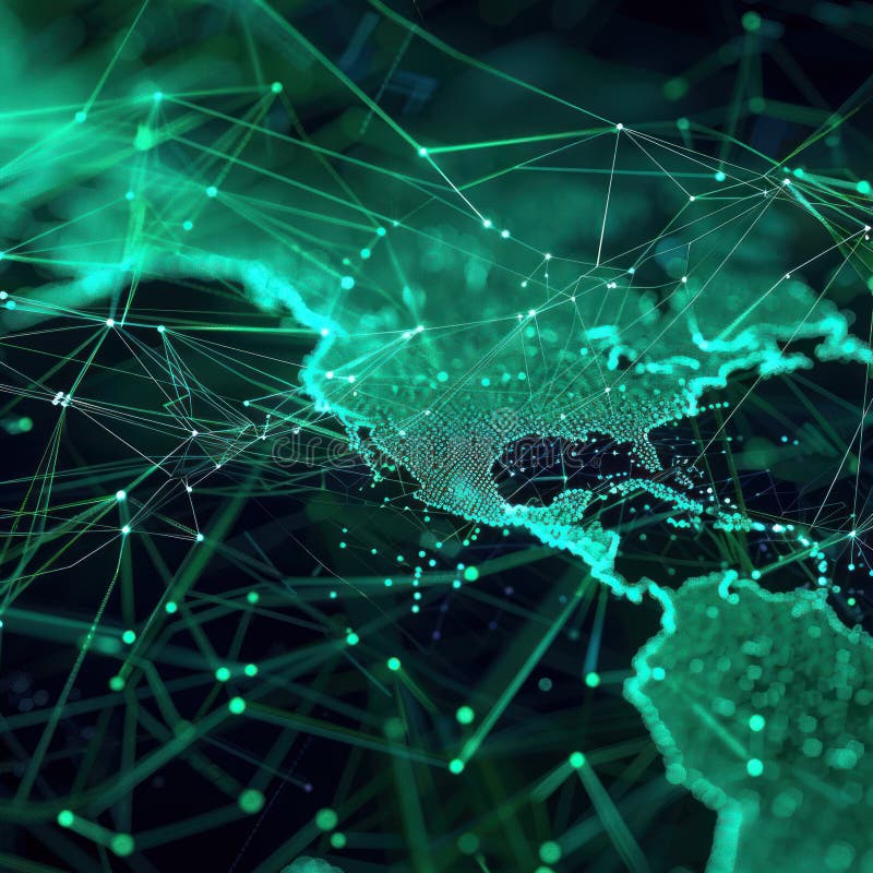 Digital abstract cyberspace many points and lines connecting data that lights up, internet transfer speed stock illustration