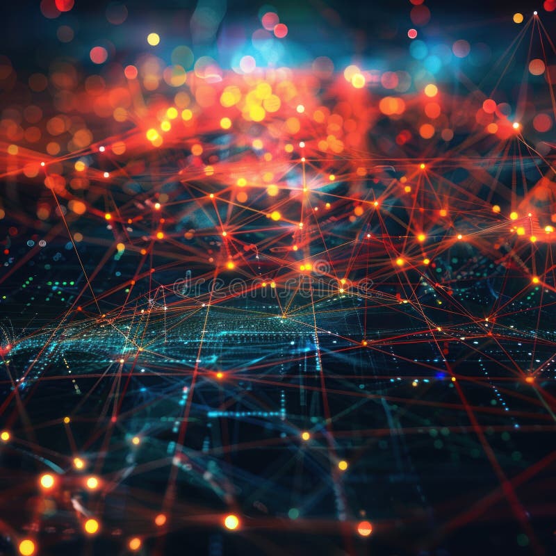 Digital abstract cyberspace many points and lines connecting data that lights up, internet transfer speed vector illustration