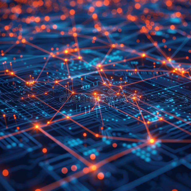 Digital abstract cyberspace many points and lines connecting data that lights up, internet transfer speed royalty free illustration