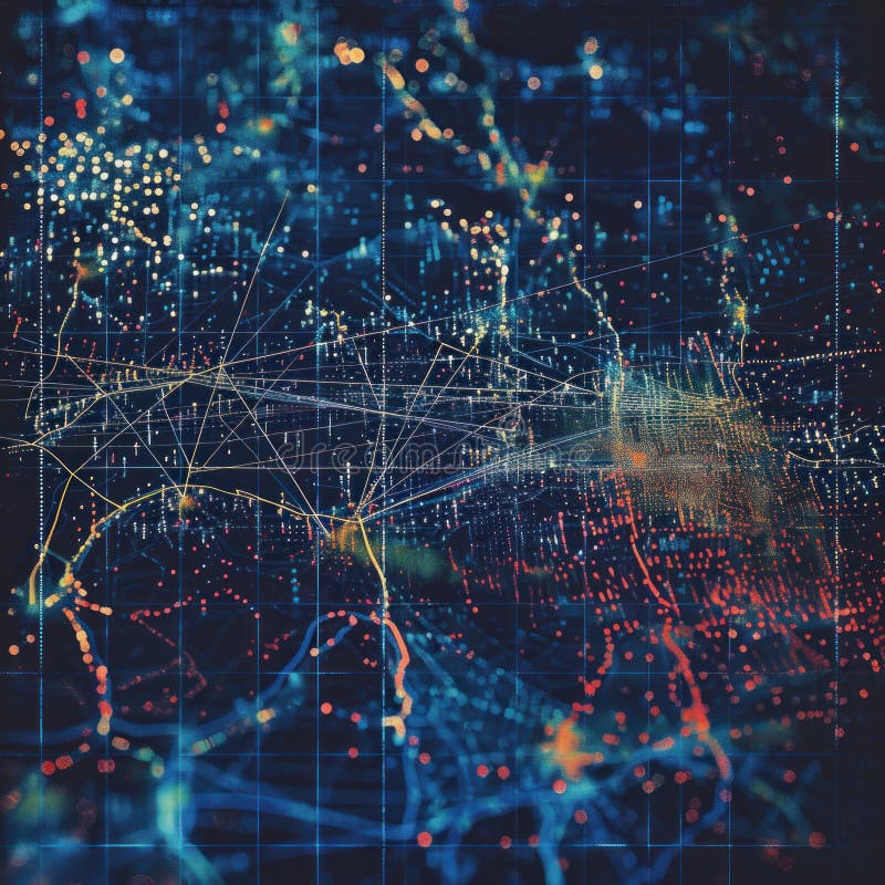 Digital abstract cyberspace many points and lines connecting data that lights up, internet transfer speed royalty free illustration