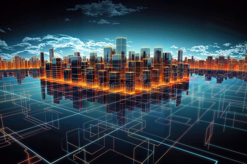 Digital abstract of an ethereal landscape with partially translucent nodes, generative ai vector illustration