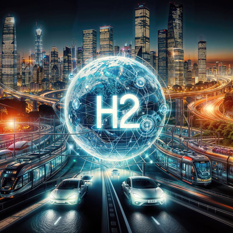 Digital abstract: Futuristic Hydrogen Sphere in Neon Cyberpunk Glow, generative ai stock photography