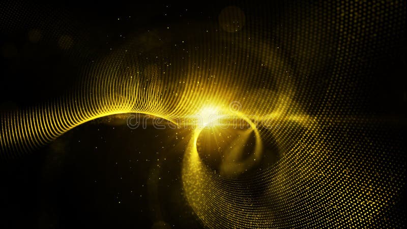 Digital abstract gold color particles twist and light background