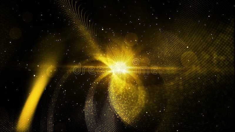Digital abstract gold color particles twist and light background