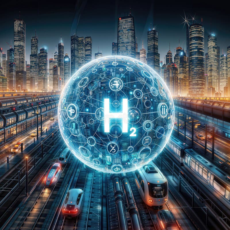 Digital Abstract of Hydrogen\'s Cybernetic Utopia, generative ai royalty free illustration