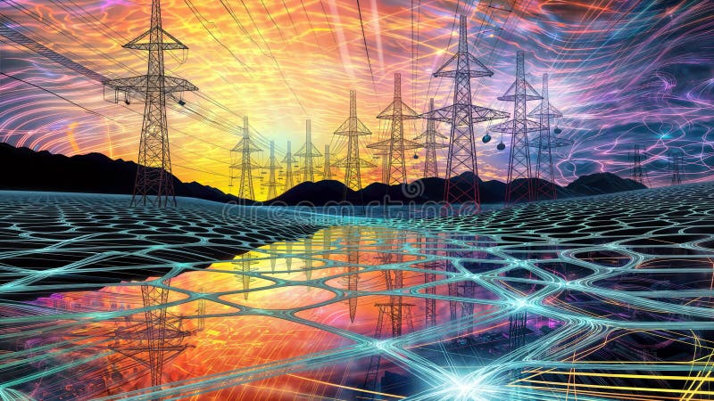 Digital abstract of seapunk-inspired electricity wires, generative ai royalty free illustration