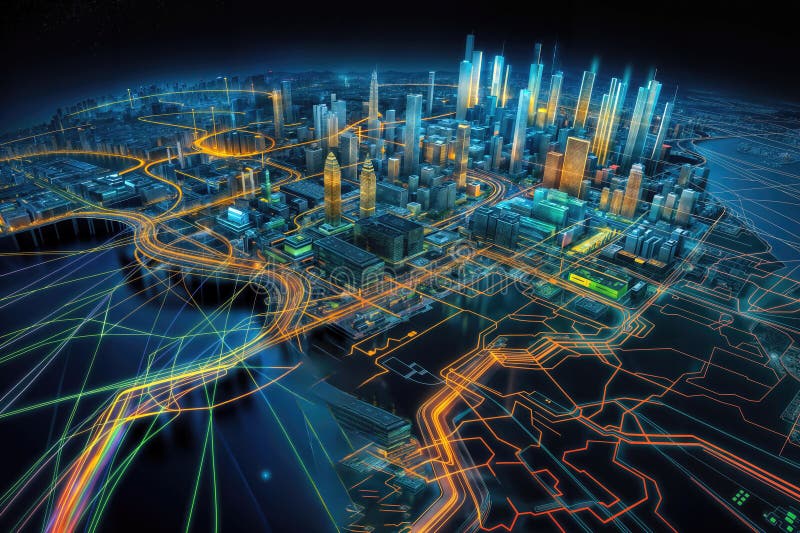Digital abstract: Vibrant energy flows and data connections in focus, generative ai royalty free stock photos