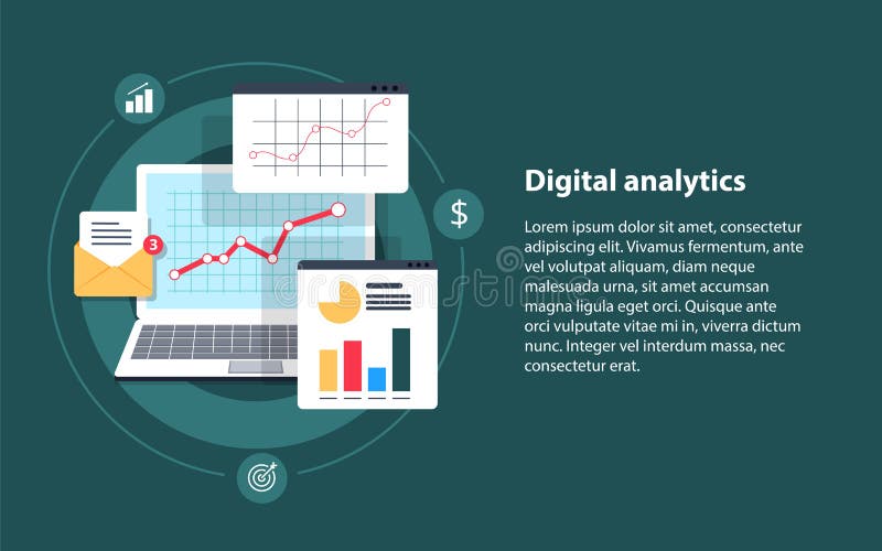 Digital analytics, Big data analysis, data science, market research, application vector illustration Digital analytics, Big data analysis, data science, market research, application vector illustration