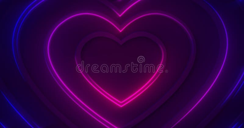 3d dynamic pink purple neon glowing hearts shaped lines on black background. Modern Happy Valentine\'s Day