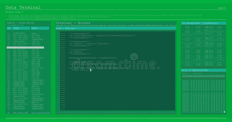 Digital animation of computer interface data processing and programming coding computer script programming and interface διανυσματική απεικόνιση
