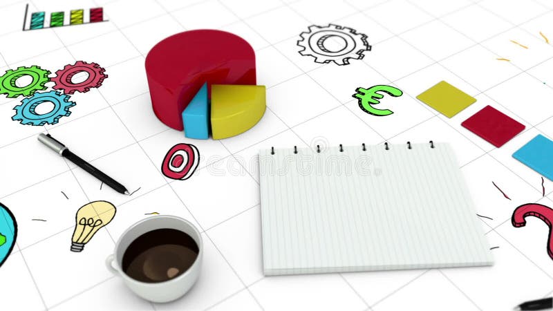 Digital animation of graph and notebook stock footage