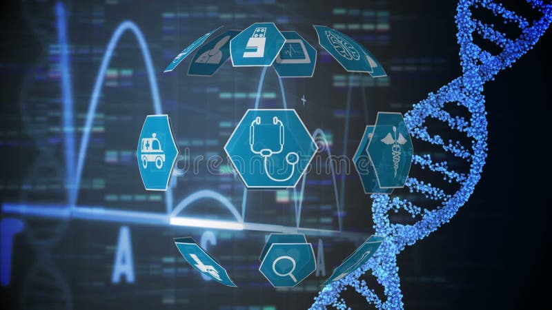 Medical icons and DNA double helix vector illustration