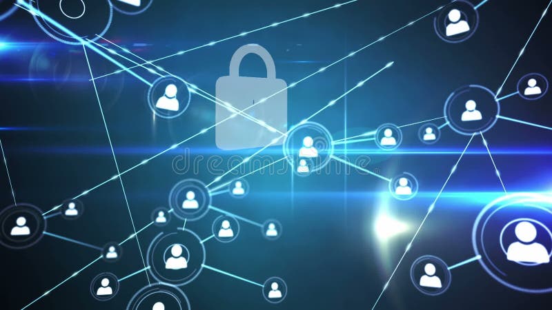 Digital animation of network of profile icons over security padlock icon on blue background royalty free illustration