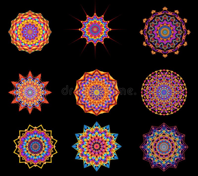 Digital Art Collection Abstract Kaleidoscope Decorative medaljonger royaltyfri illustrationer Digital Art Collection Abstract Kaleidoscope Decorative medaljonger royaltyfri illustrationer