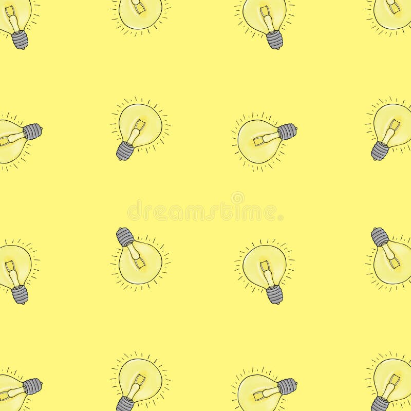 Digital Art.Incandescent Lamp on a Pale Yellow Background. Stock