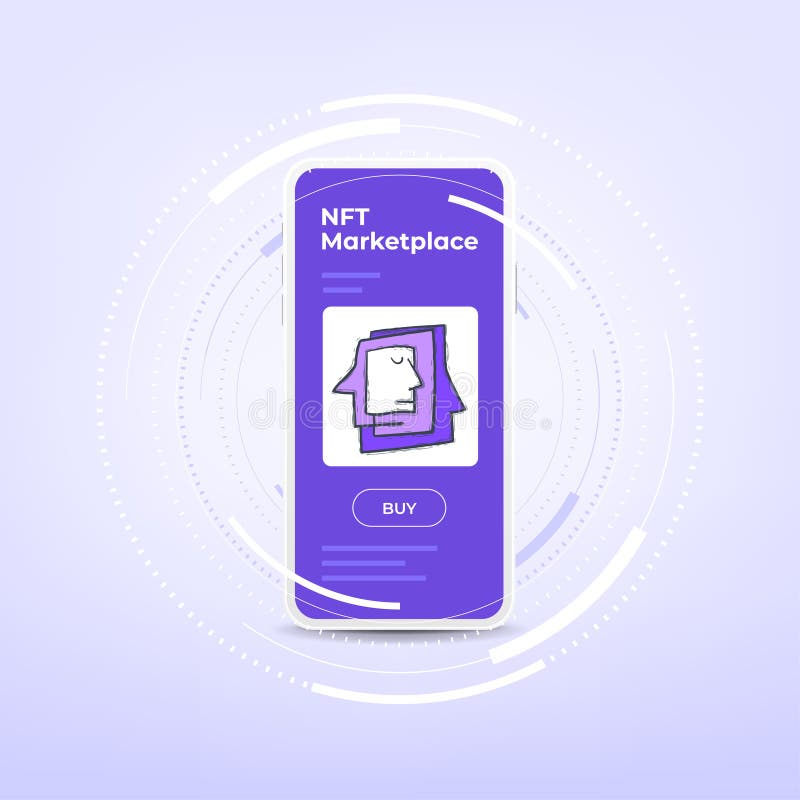 Digital Art Nft nicht fungible Tokens Concept Art Objekt auf dem Smartphone Bildschirm lizenzfreie abbildung