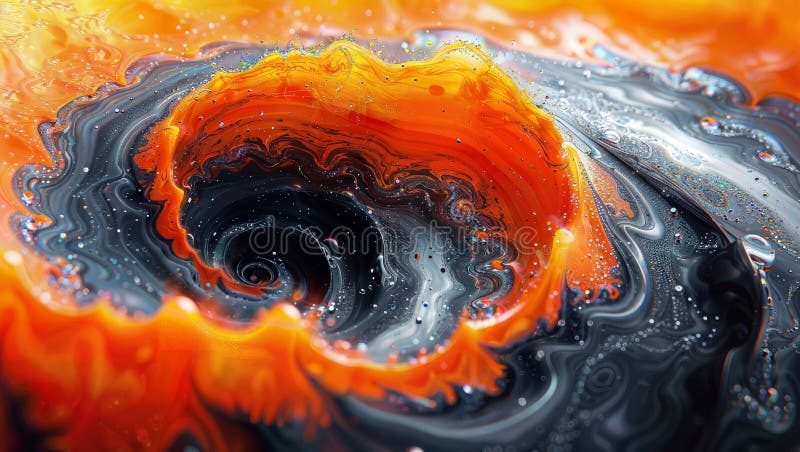 Fiery Fury: Orange, Yellow & Black Swirls with Fiery Center & Bright Sparks, generative ai royalty free illustration