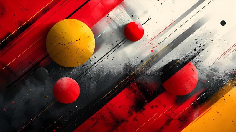 The digital art of some red and yellow spheres in different colors stock illustration