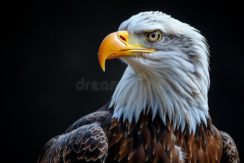 Digital artwork of bald eagle is standing beside a black background vector illustration.