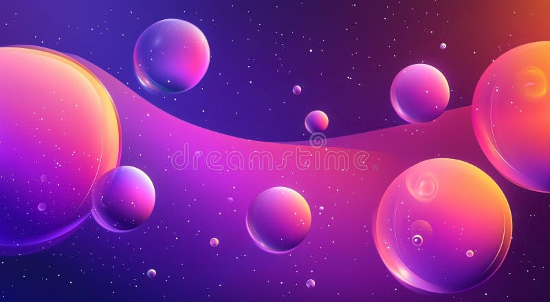 Abstract Colorful Spheres In Cosmic Space Digital Background With Vibrant Gradients vector illustration