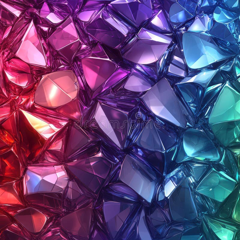 Digital artwork featuring an abstract composition of transparent, gem-like crystals stacked in a pattern reminiscent of geode or crystal formations Colors vary from warm to cool hues a AI-Generated AI generated
