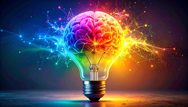 Creative Brain Light Bulb — Innovation and Idea Generation Concept, AI-Generated stock illustration