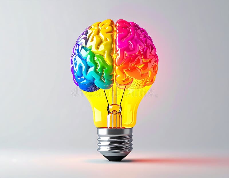 Creative Brain Light Bulb — Innovation and Idea Generation Concept, AI-Generated stock illustration