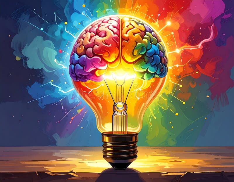 Creative Brain Light Bulb — Innovation and Idea Generation Concept, AI-Generated stock illustration