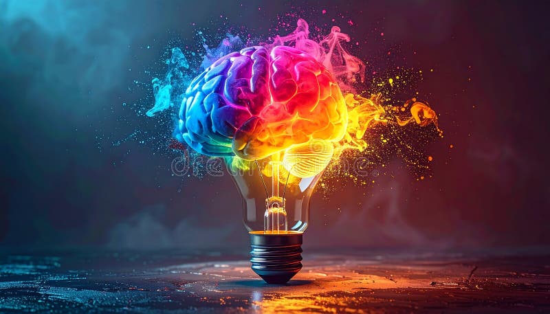 Creative Brain Light Bulb — Innovation and Idea Generation Concept, AI-Generated stock illustration