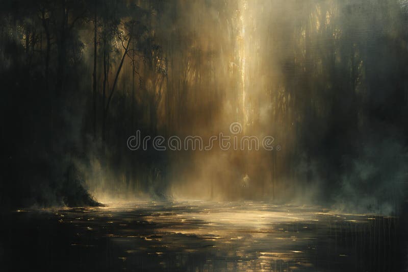 Digital artwork of image of a dark scene with a light coming up from it vector illustration.