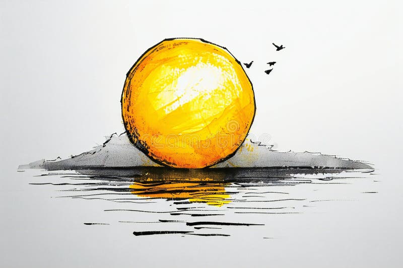 Digital artwork of simple handdrawn marker illustration of the sun on a white background, minimalistic, in the cartoon style vector illustration