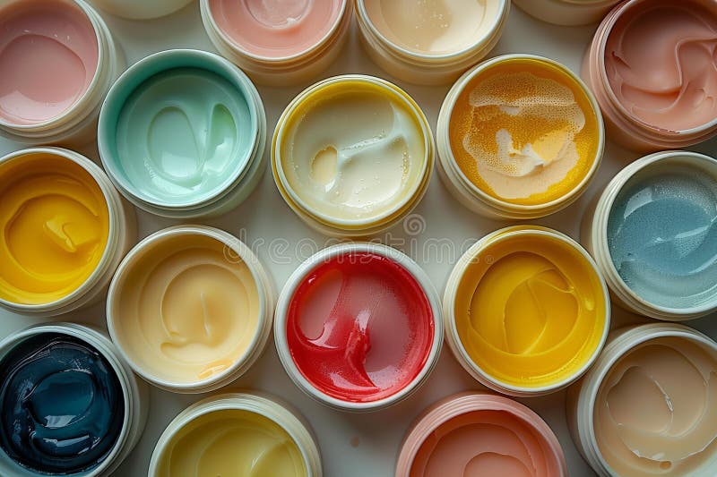 Digital artwork of some different colored lip balms on a white background vector illustration