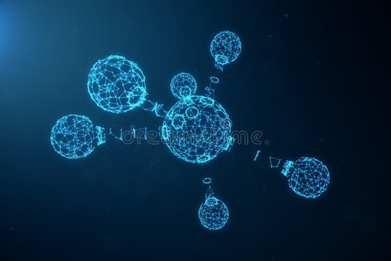 Digital atoms structure. Science or medical background with molecules and atoms. Low polygonal grid structure, connection lines and dots, Structure at the atomic level. 3D illustration